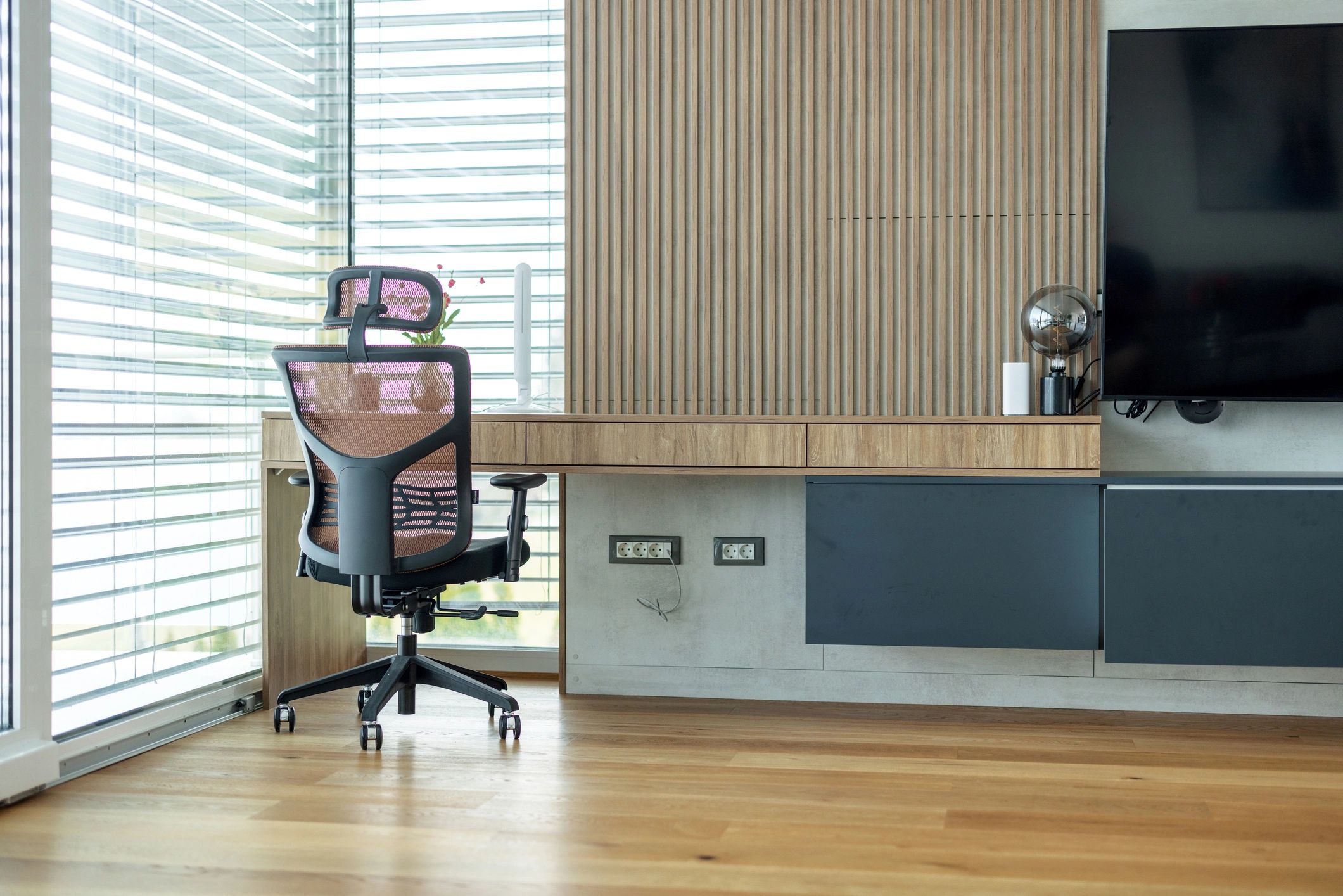 Living room workspace with connected technology