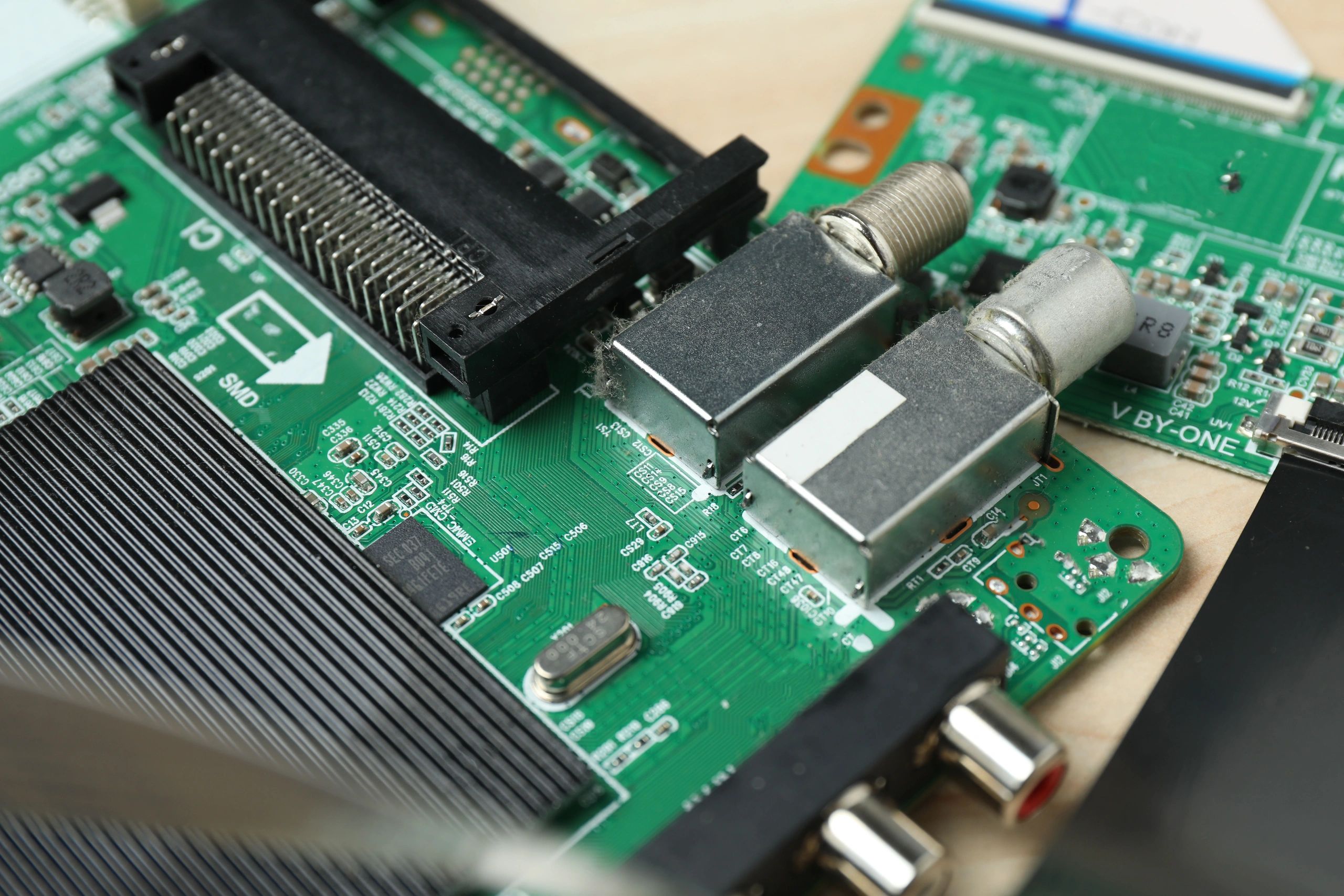 Close-up of computer microchips and electronic components